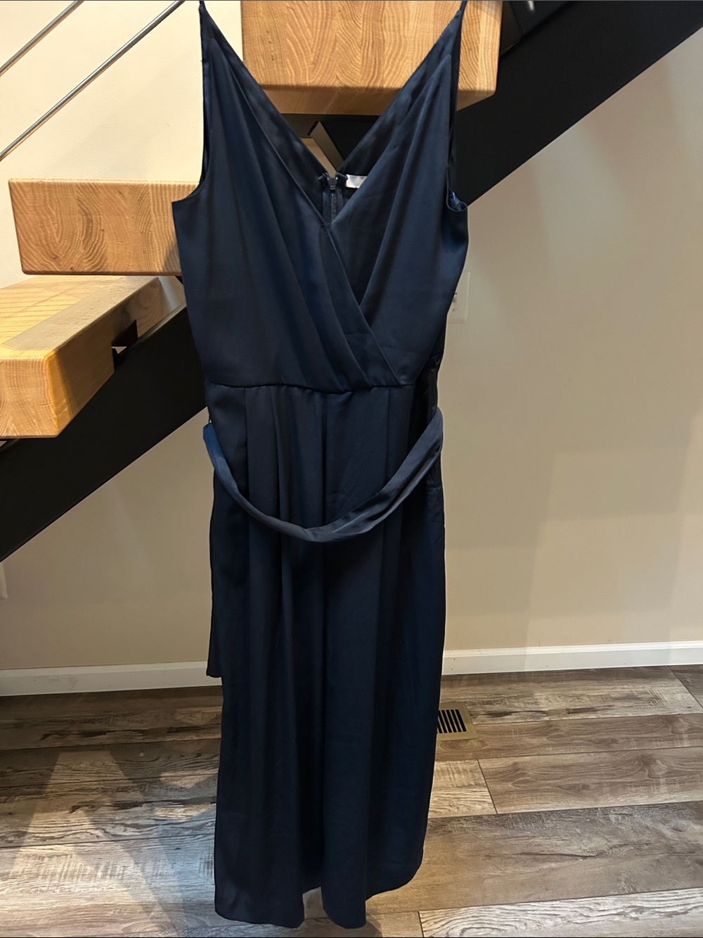 Sleeveless Navy Blue Maxi Wrap Dress with Self Tie Waist